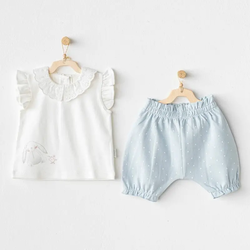 xx Ensemble 2 pièces t-shirt et short d'été pour bébé fille Andywawa - Bleu lapin