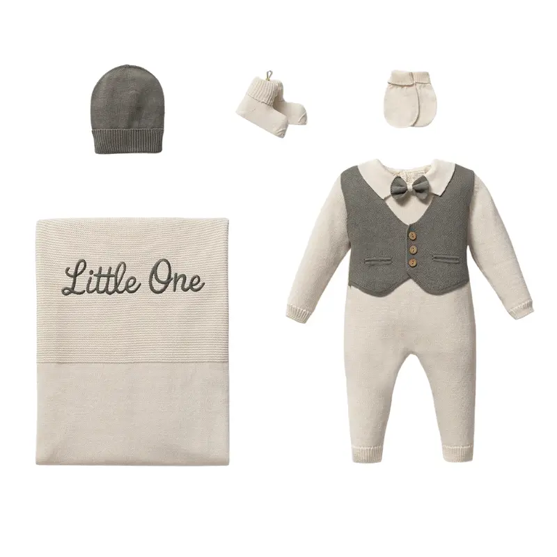 xx Ensemble Bébé 5 pièces Little One Vert – Coffret Tricot Élégant Garçon 0 à 3 mois