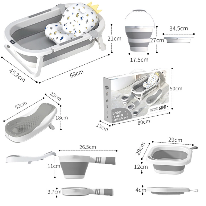 Ensemble de Bain Pliable pour Bébé 6 en 1 – Gris