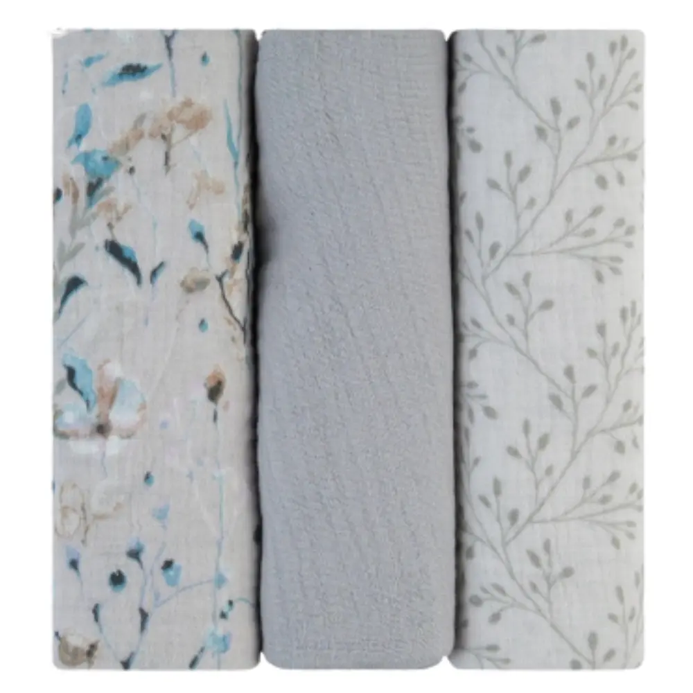 xx Ensemble de langes en mousseline 3 pièces 75x75 cm Gris