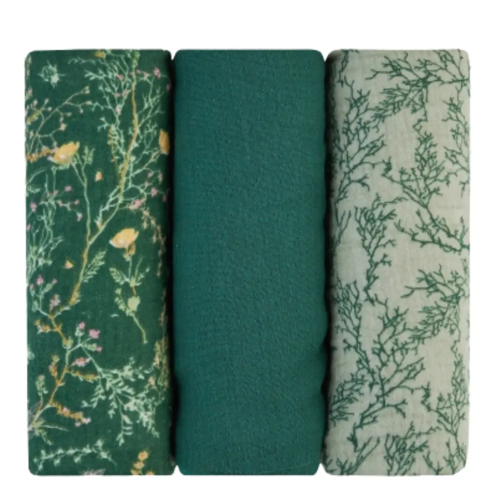 xx Ensemble de langes en mousseline 3 pièces 75x75 cm Vert