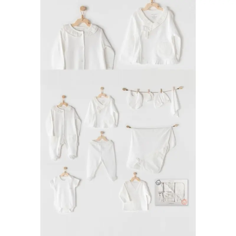 Ensemble de sortie d'hôpital 10 pièces pour bébé fille, brodé en dentelle, couleur écru, élégant, Andywawa, AC22561