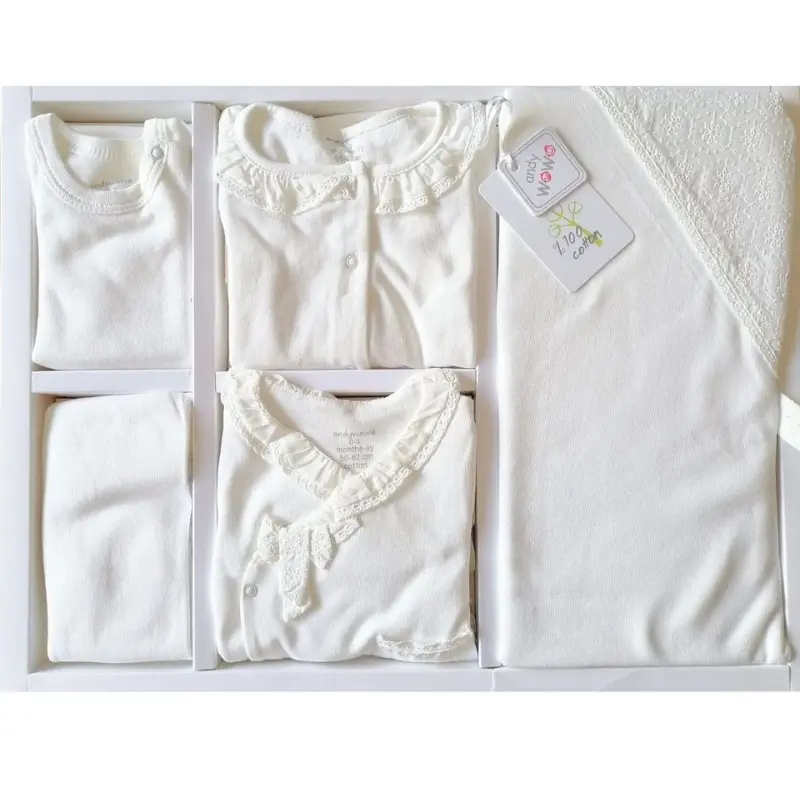 Ensemble de sortie d'hôpital 10 pièces pour bébé fille, brodé en dentelle, couleur écru, élégant, Andywawa, AC22561