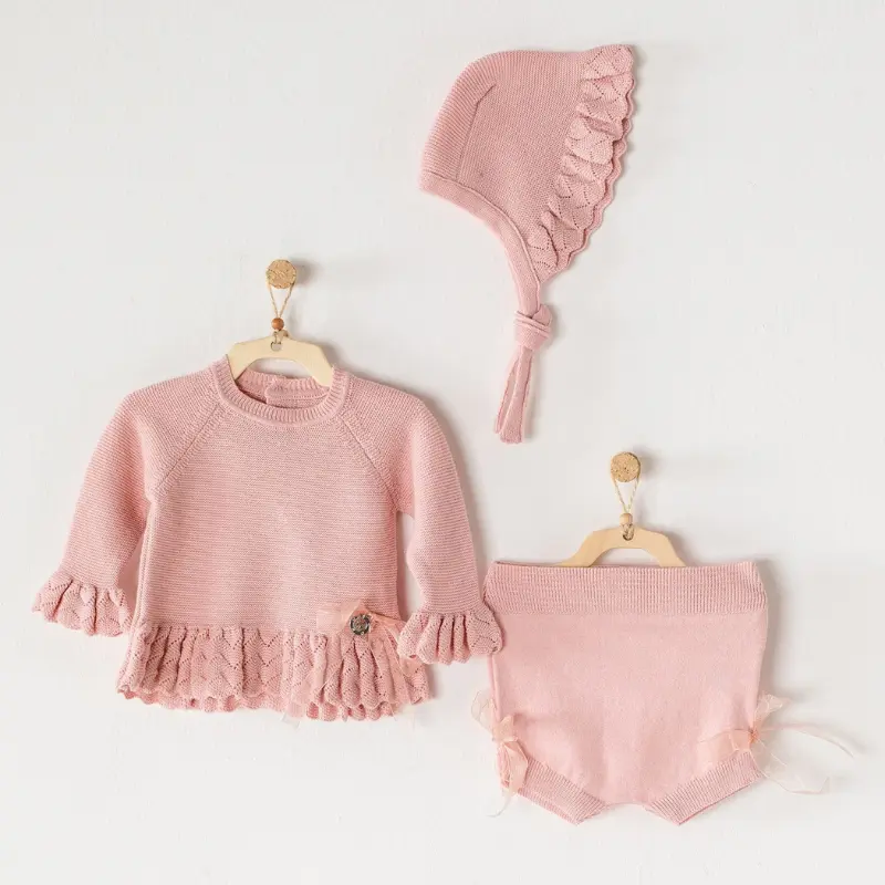 xx Ensemble tricot 3 pièces pour bébé Andywawa Knitwear AC23200 Rose