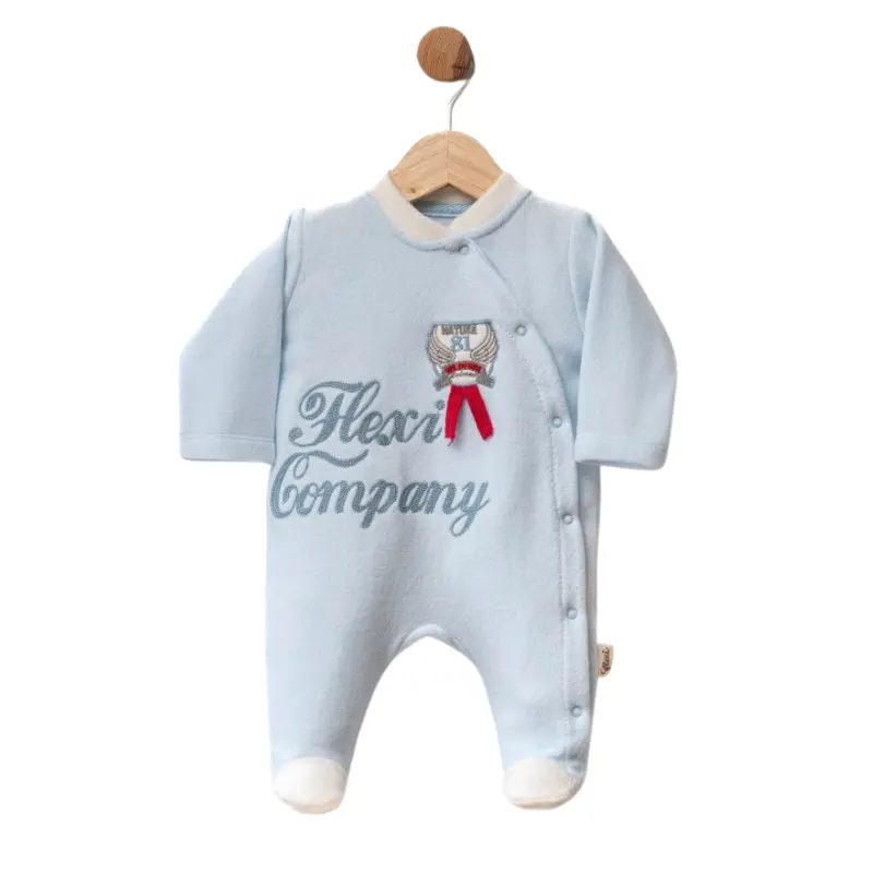 xx Grenouillère bébé en polaire avec détails bleus et motif - Flexi Company
