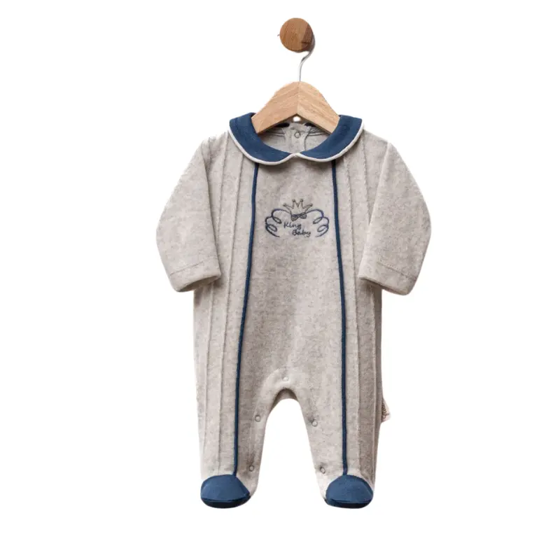 Grenouillère bébé en velours avec col et broderie King Baby