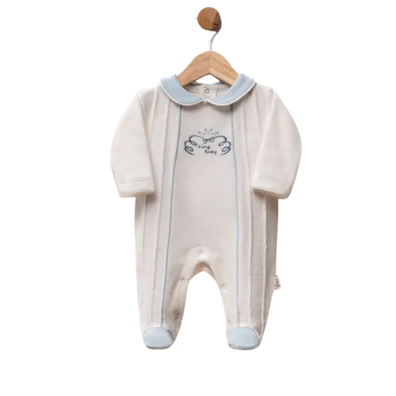 Grenouillère bébé en velours avec col et broderie King Baby