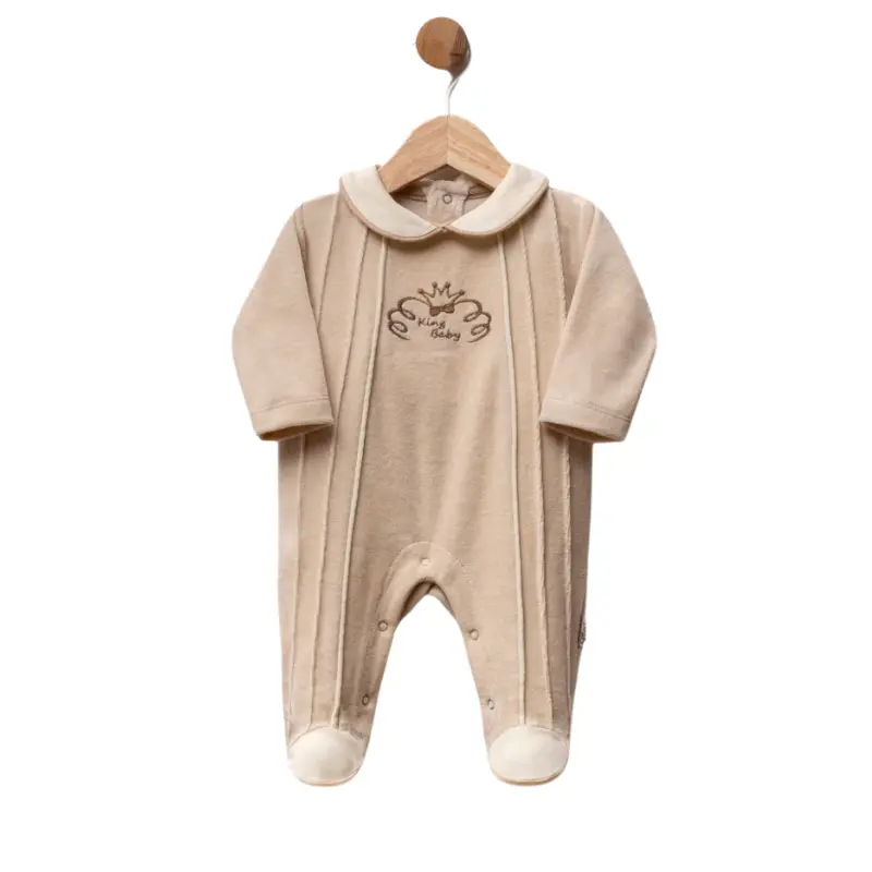 Grenouillère bébé en velours avec col et broderie King Baby