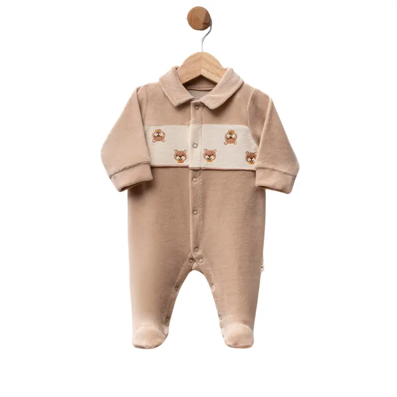 xx Grenouillère bébé en velours avec oursons brodés
