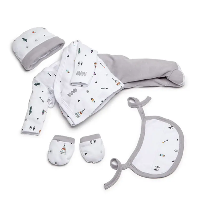 Interbaby Set 5Pcs Gris (Chemise+Pantalon+Gants+Bavoir+ChaussEttes) (0-6 Mois)