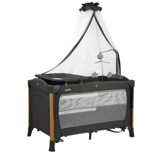 xx Kidilo Berceau Luxe 3 en 1 Pliable avec Moustiquaire – Lit de Voyage et Cododo T-705L - Gris