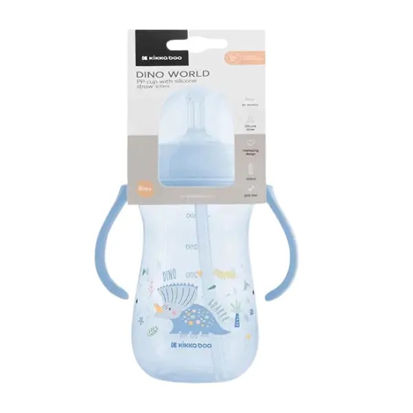 Kikkaboo Gobelet PP avec paille en silicone Dino World 300ml – Bleu