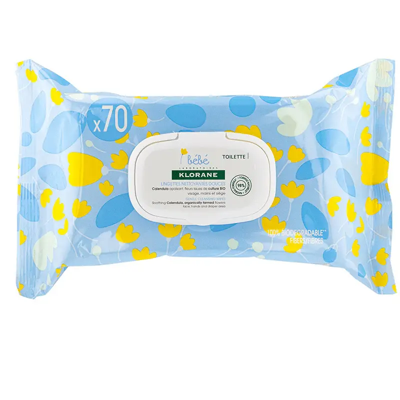 xx Klorane Bébé Lingettes nettoyantes douces pour le corps au Calendula apaisant - 70 Unités