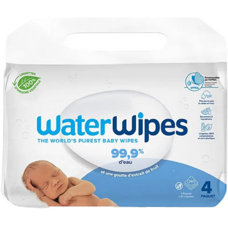 xx Lingettes à l'eau Lot de 4 x 60 Lingettes  Waterwipes