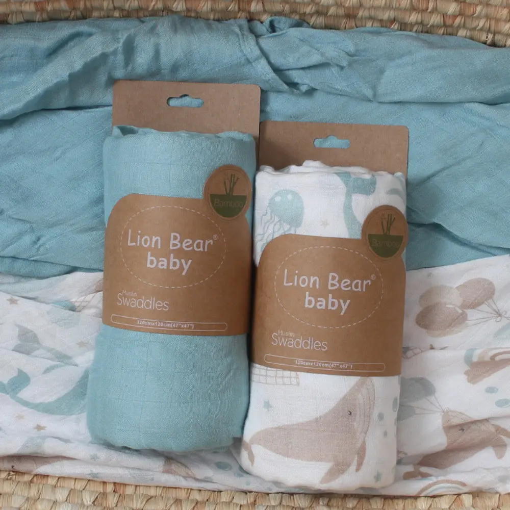 Lot de 2 Lange Bébé en Mousseline de Bambou Premium Bleu