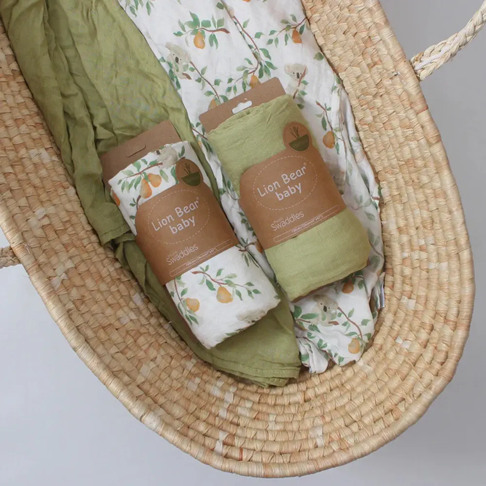 Lot de 2 Lange Bébé en Mousseline de Bambou Premium Vert