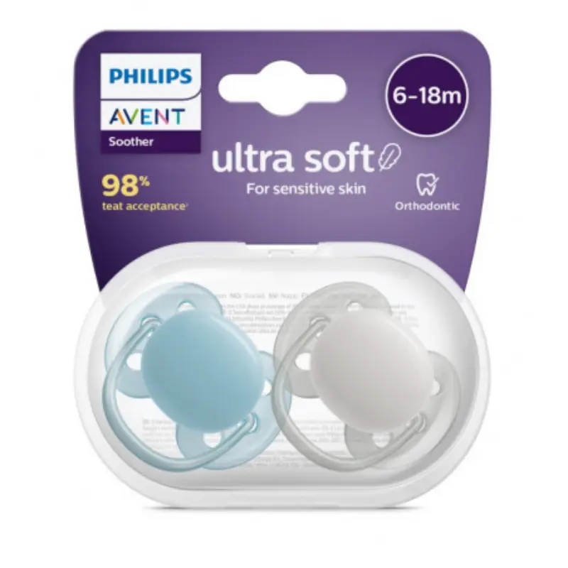 Lot de 2 sucettes Ultra Douce 6-18 m PHILIPS AVENT Mix Uni Blue