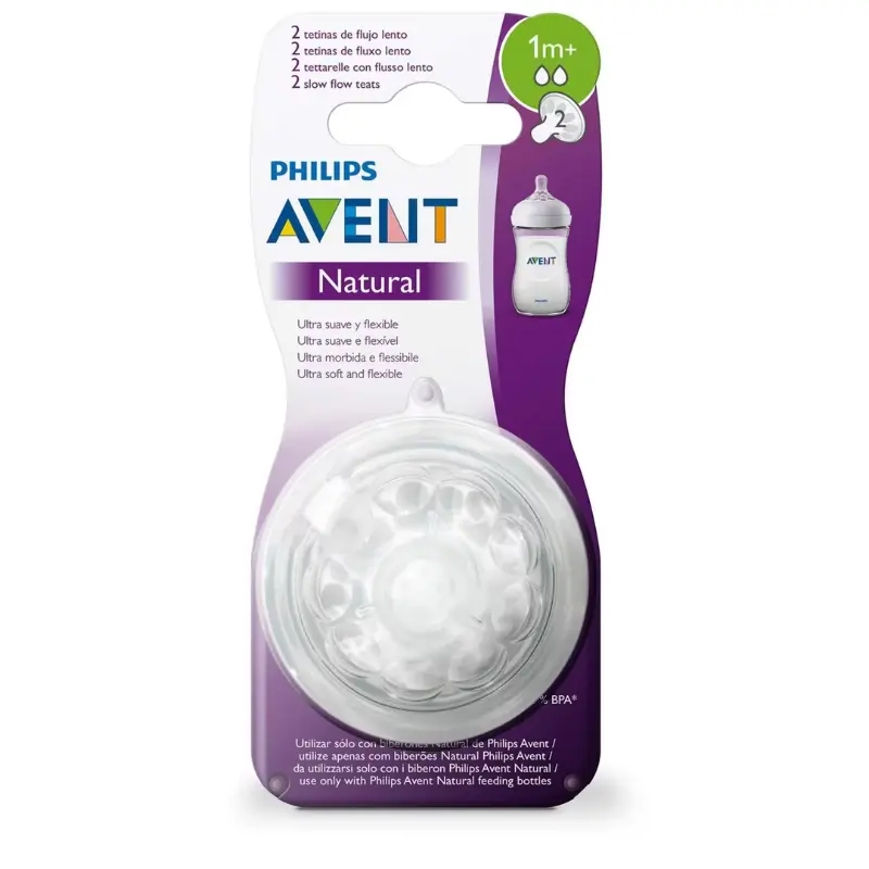 xx Lot de 2 tétines Philips Avent Natural à débit lent 1 mois et plus