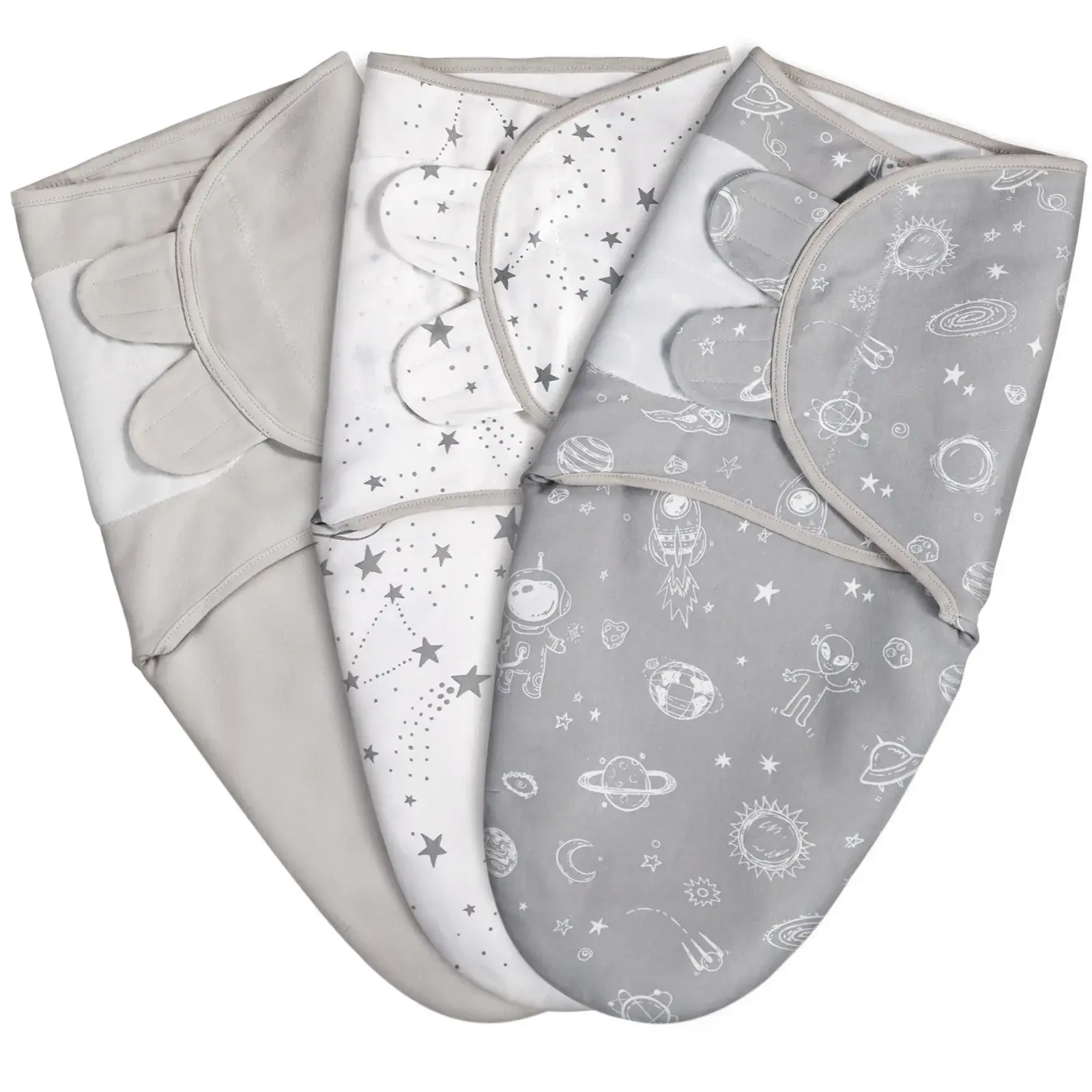 xx Lot de 3 couvertures d'emmaillotage pour bébé Gris
