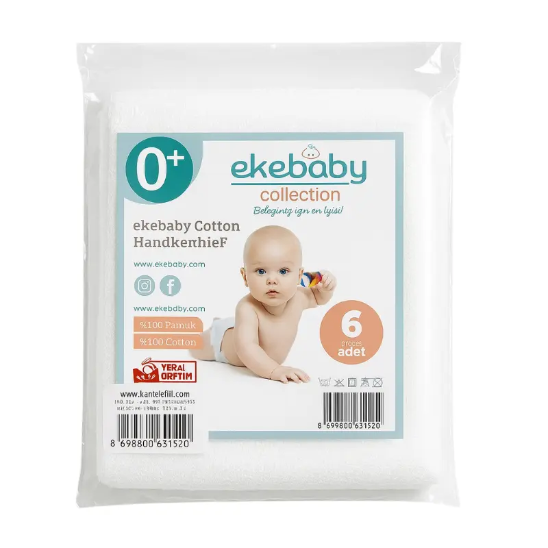 lot de 6 mouchoirs bébé en coton- Ekebaby collection