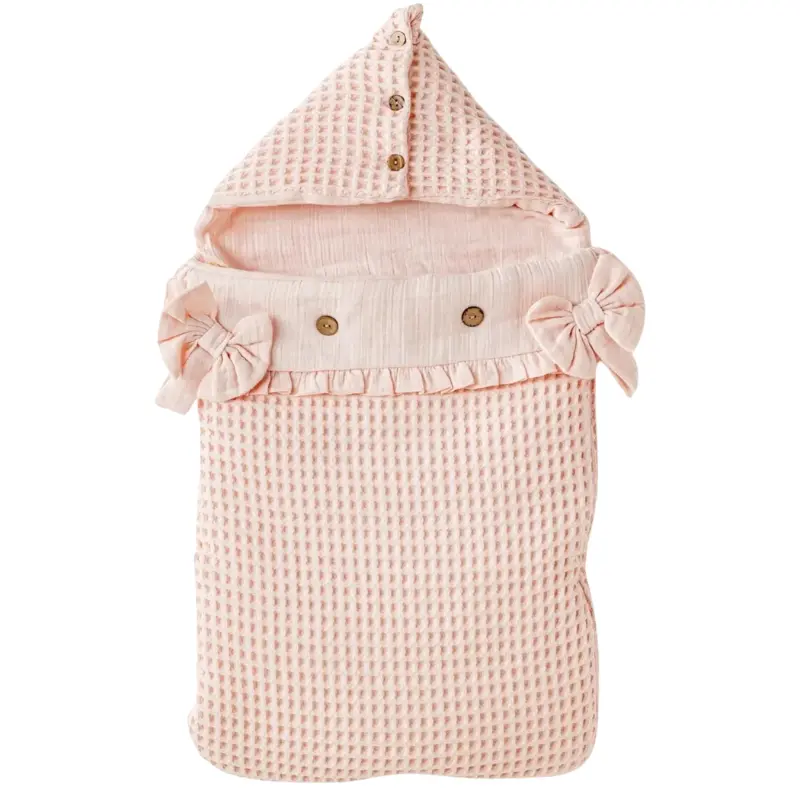 Nid d’Ange Bébé Waffle Douillet Rose avec Capuche AC25886 Andywawa