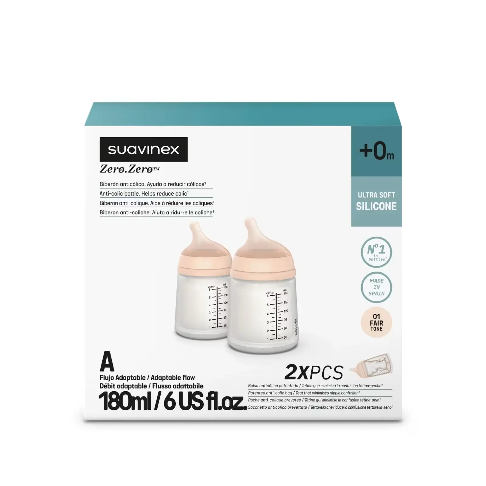 xx Pack de 2 Biberon 180 ml Zero.Zerø™ Débit Adaptable – Suavinex