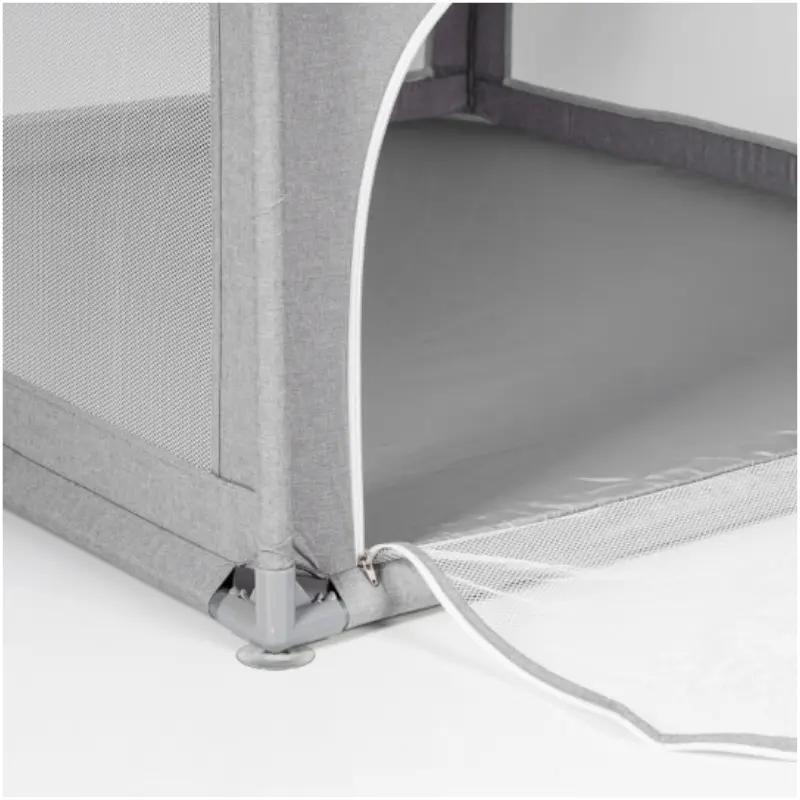Parc de jeux bébé L 120x120 cm Gris Pliable avec Chatière et Fenêtre en Filet