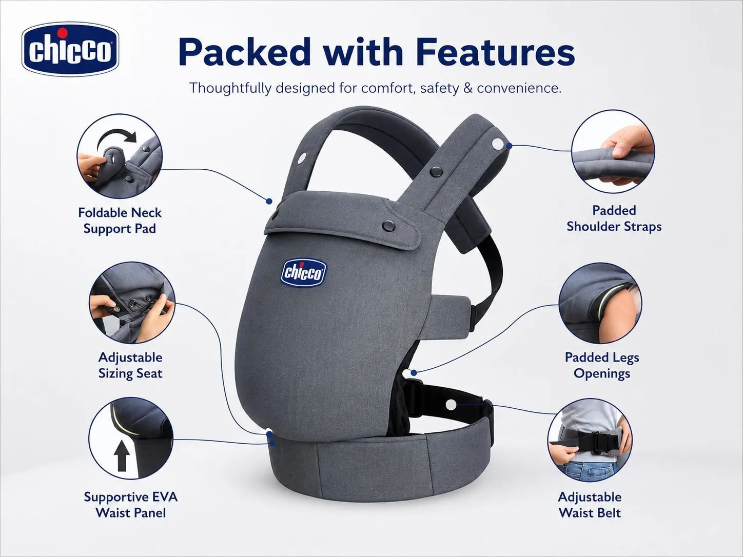 Porte-bébé Chicco 0m+ - Ergonomique et Pratique - Gris