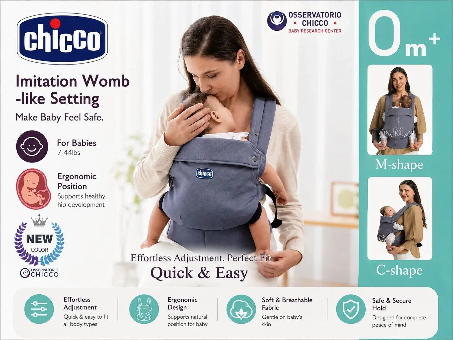 Porte-bébé Chicco 0m+ - Ergonomique et Pratique - Gris