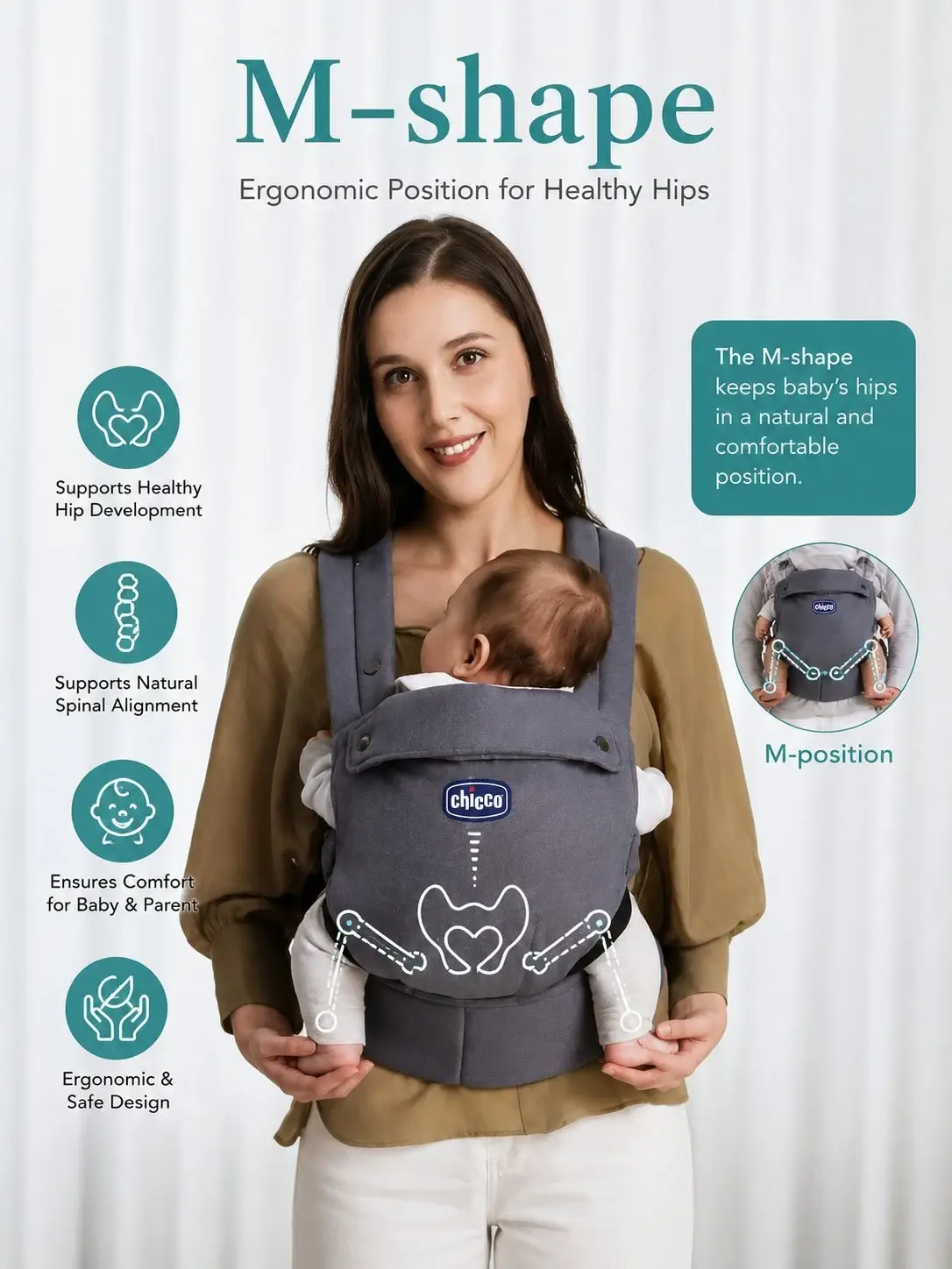Porte-bébé Chicco 0m+ - Ergonomique et Pratique - Gris