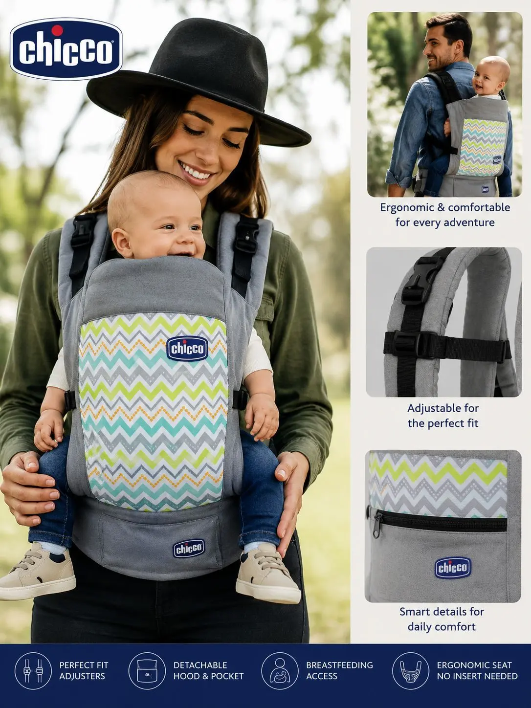 xx Porte-bébé Chicco Ergonomique Motif Zigzag