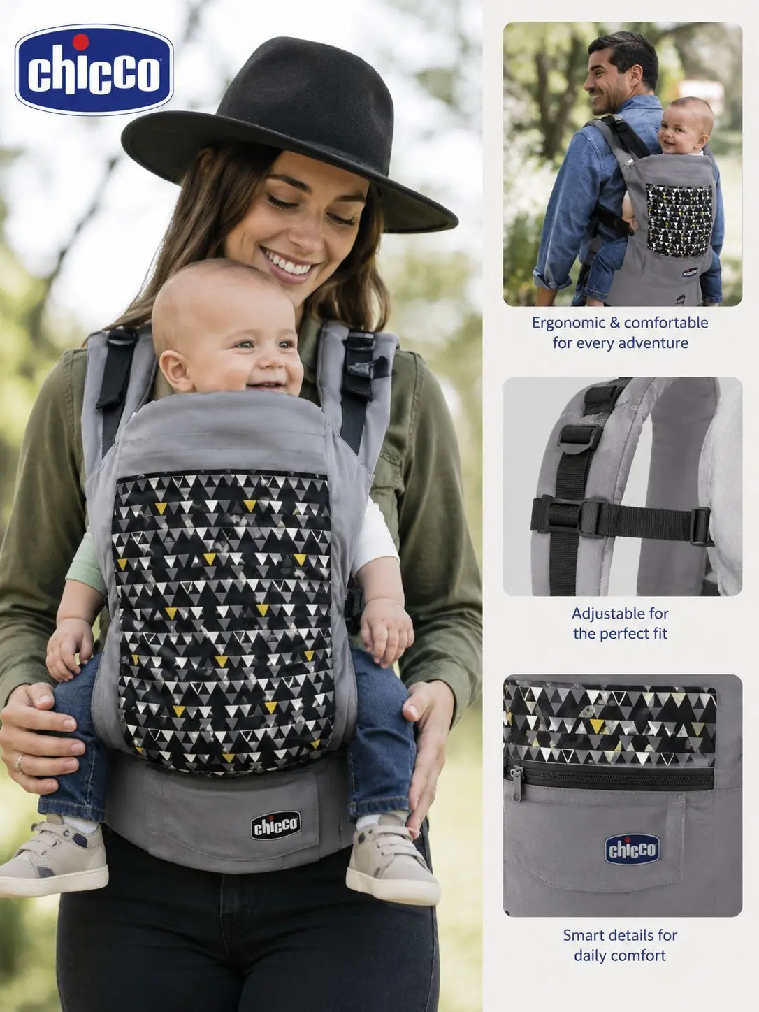 Porte-Bébé Confortable et Stylé Chicco Motif Triangulaire