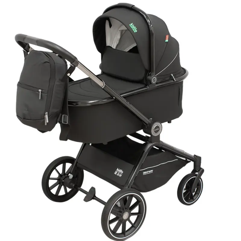 Poussette 3 en 1 Kidilo – Nacelle, Siège Auto et Confort Total dès la Naissance – Gris