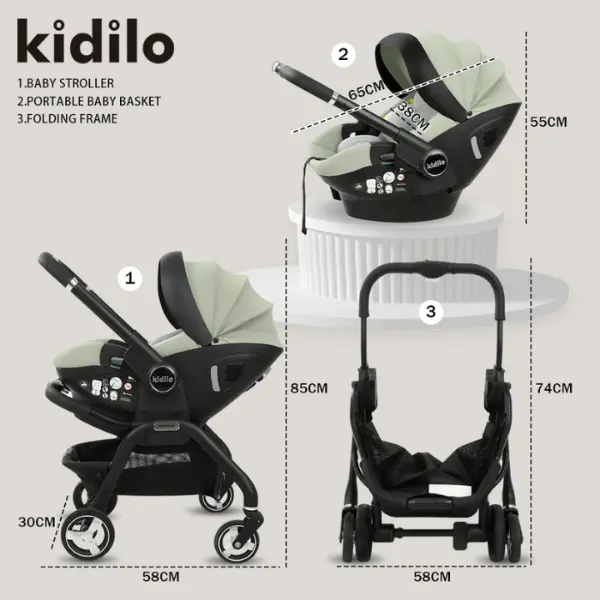 Poussette 3 en 1 Kidilo pour bébé de 0 à 3 ans avec siège auto - Bleu