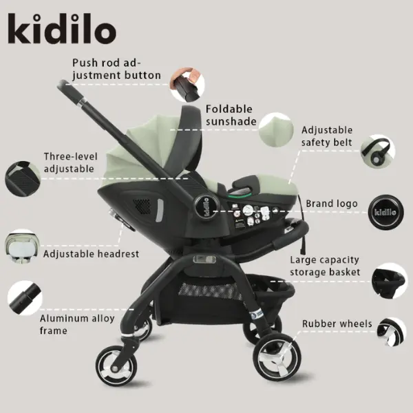 Poussette 3 en 1 Kidilo pour bébé de 0 à 3 ans avec siège auto - Bleu