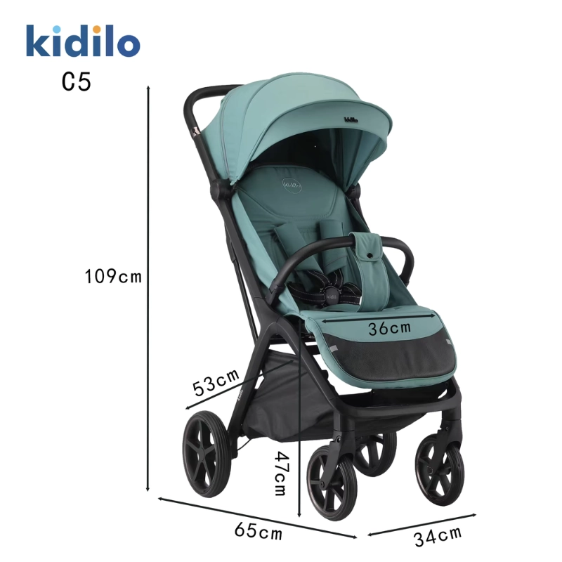 Poussette Bébé Kidilo C5 – Portable, Légère et Pliable – 0 à 3 Ans - Verte