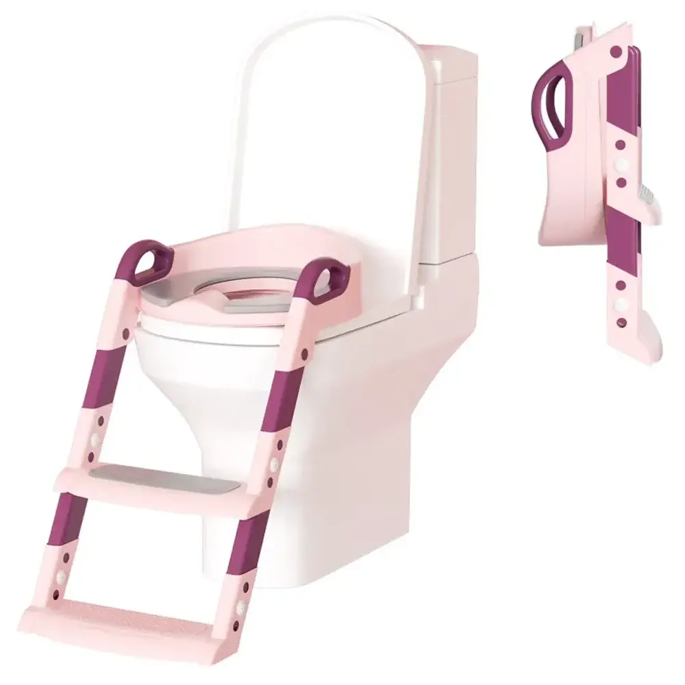 xx Réducteur de toilettes pliable avec échelle 3 ans et plus - Rose et violet