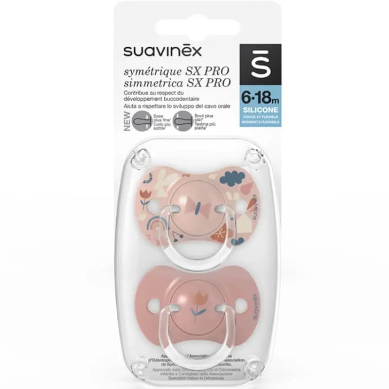 Suavinex 2 sucettes symétriques SX PRO 6-18 mois Rose
