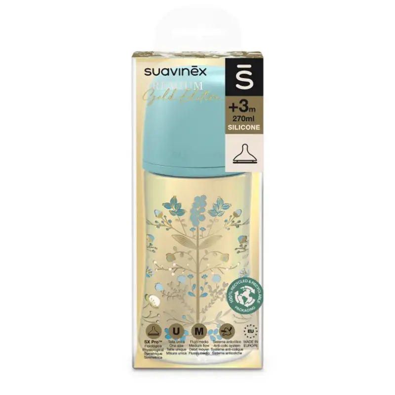 Suavinex Biberon SX Pro Débit Moyen Édition Or Bleu - 270ml