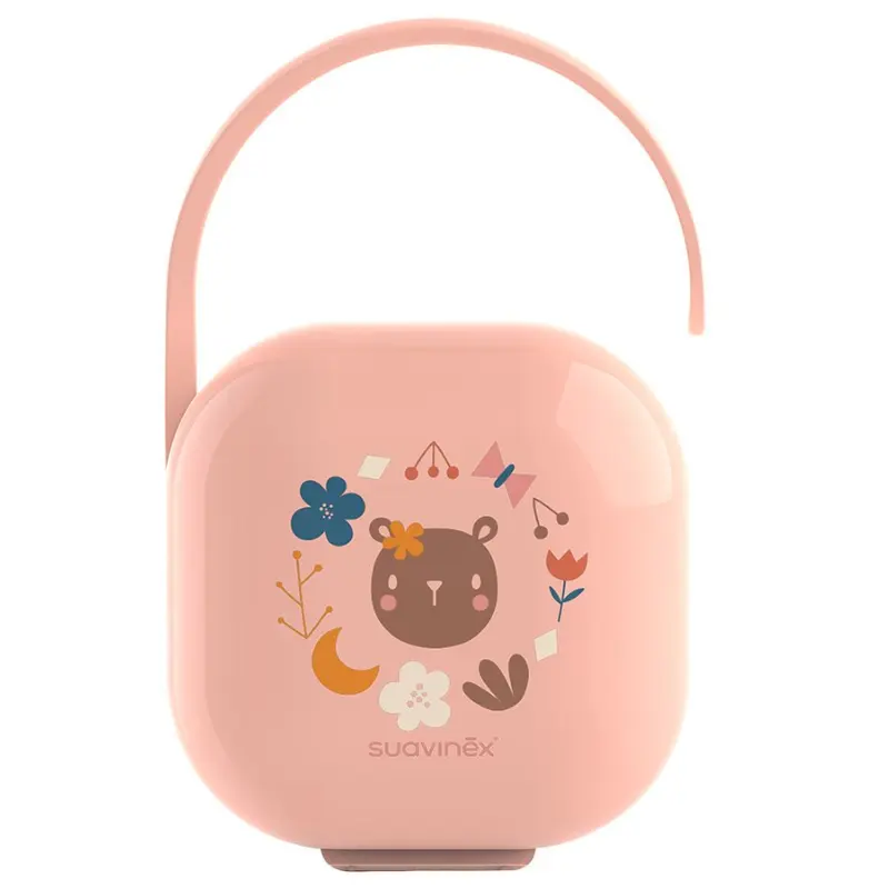 Suavinex Boîte à Sucettes avec poignée flexible - Forêt - Rose