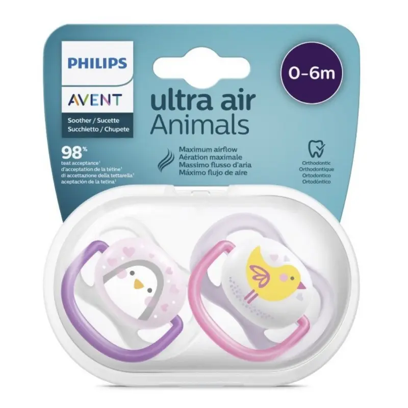 Sucette Avent Natural Ultra Air Animals 0-6 mois Rose