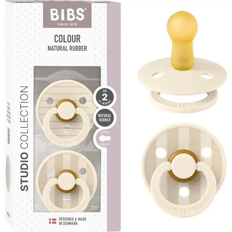 xx Sucette Bibs Colour Studio Lot de 2 – Ronde, Latex Naturel, Sans BPA – Ivoire, Vanille - Pin