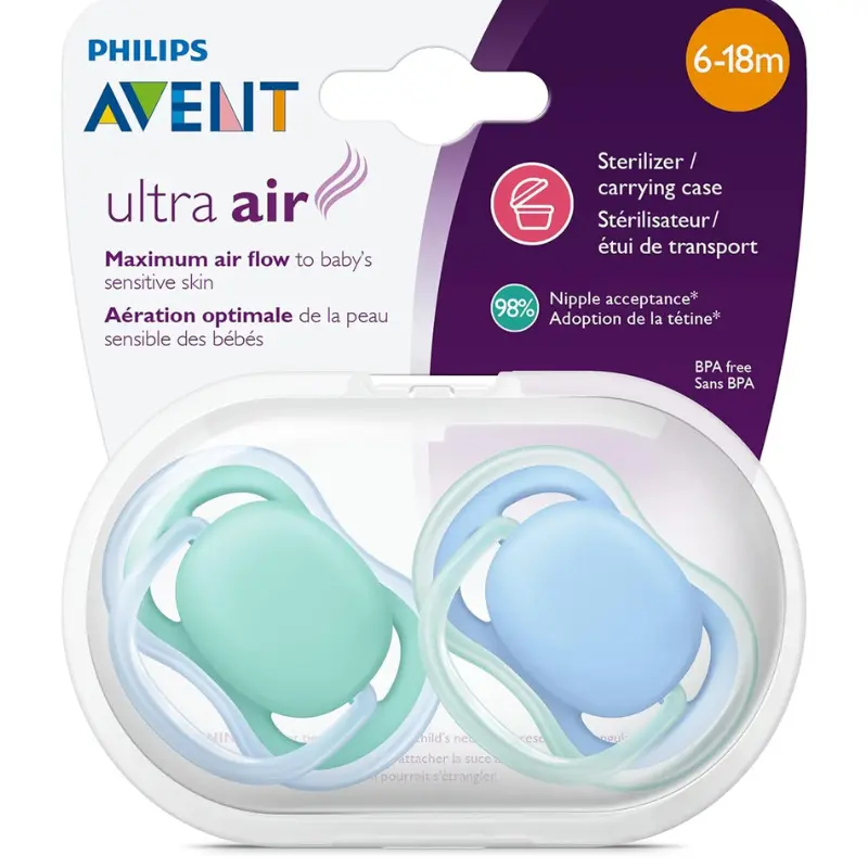 xx Sucette Philips Avent Ultra Air, 6-18 mois, bleu-vert