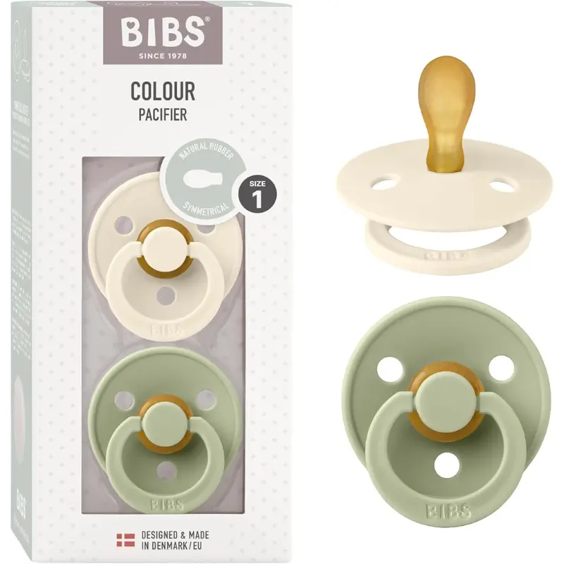 xx Sucettes BIBS Colour Symétriques – Sans BPA, Tétine Symétrique en Latex Naturel – Ivoire-Sauge