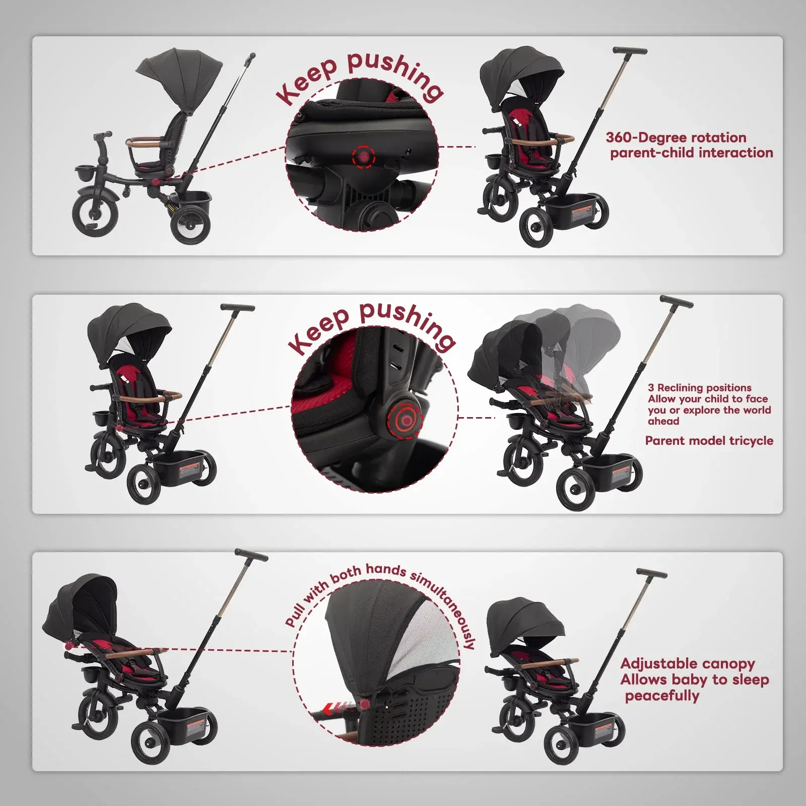 Tricycle pliable 7 en 1 pour enfants de 6 mois à 5 ans Rose