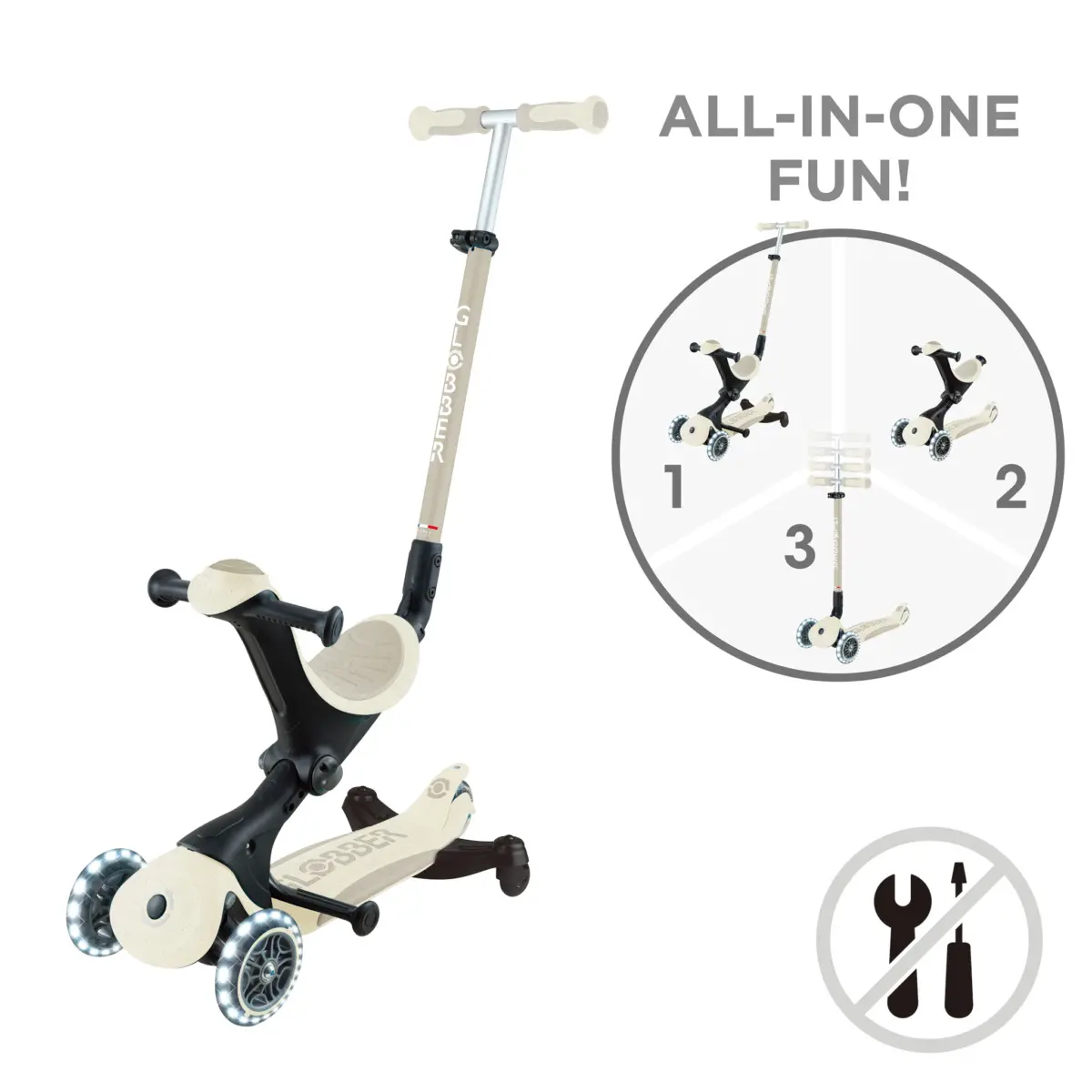 Globber Trottinette évolutive GO UP BABY LIGHTS avec Panier 360°